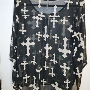 The Hanger Sheer Black and White Cross Blouse
